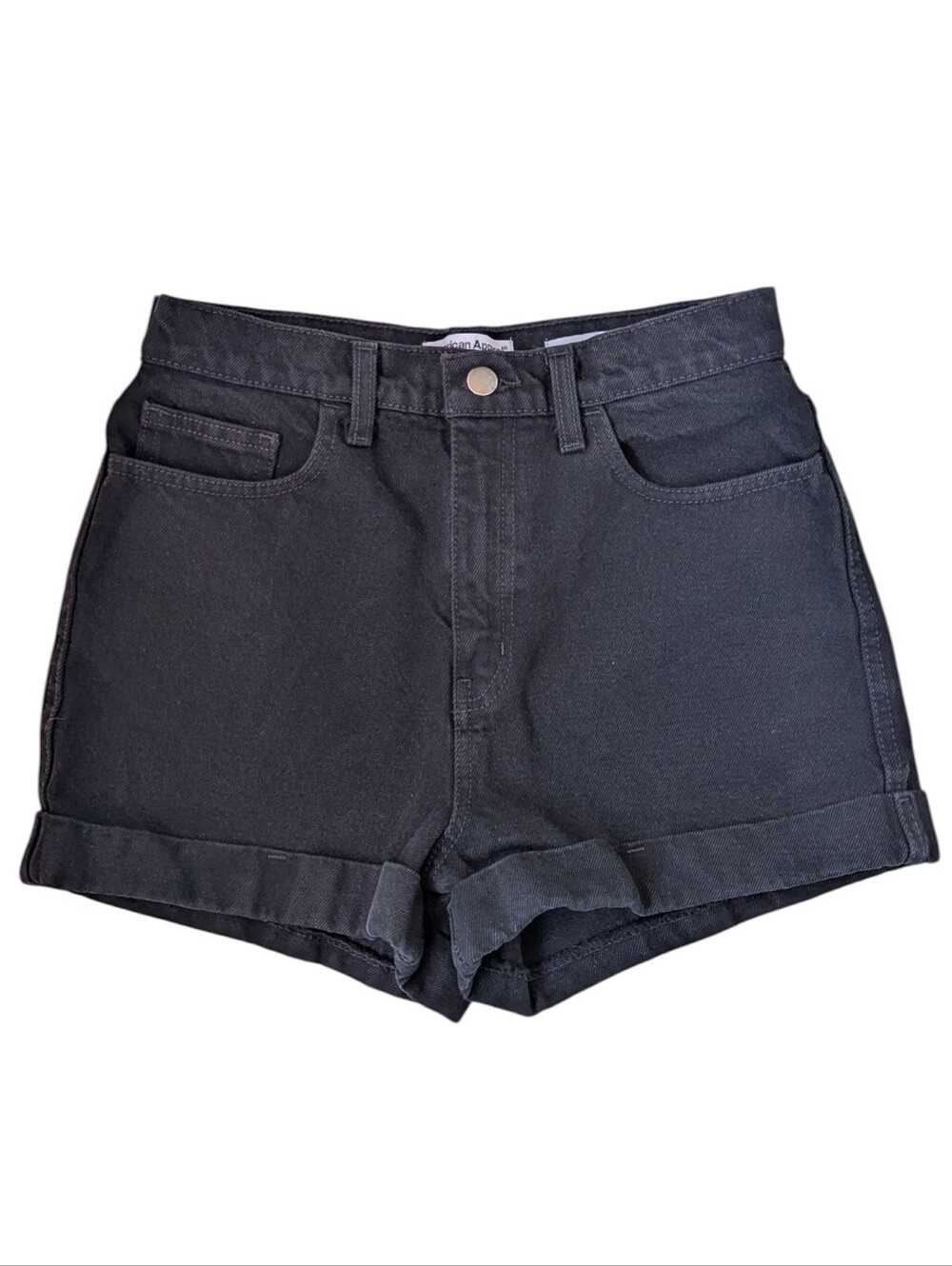 American Apparel High Rise Cuff Black Denim Shorts